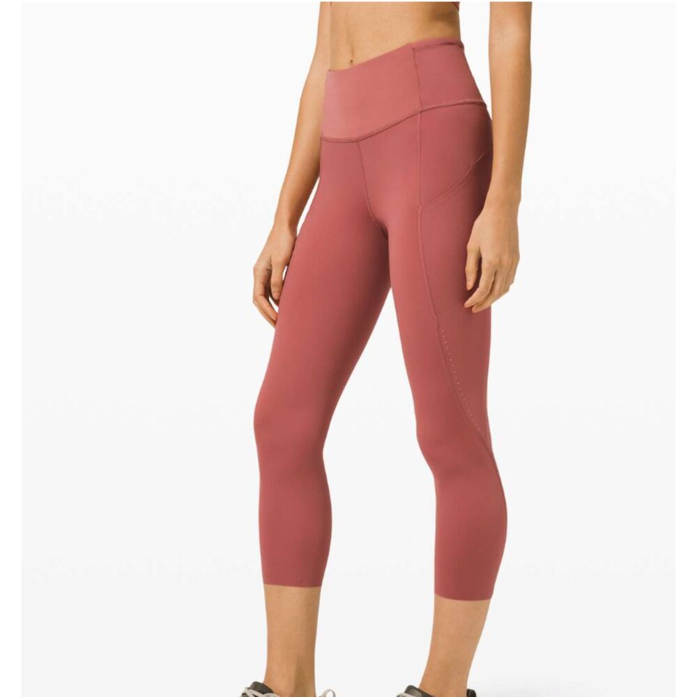 Women Lululemon Fast and Free High Rise Crop 21" Elite Cherry Tint Size 14